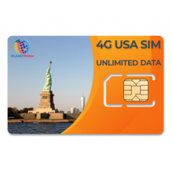 A small, rectangular card with a chip embedded in it. This is a USA SIM card, which allows you to use your phone on cellular networks in the United States