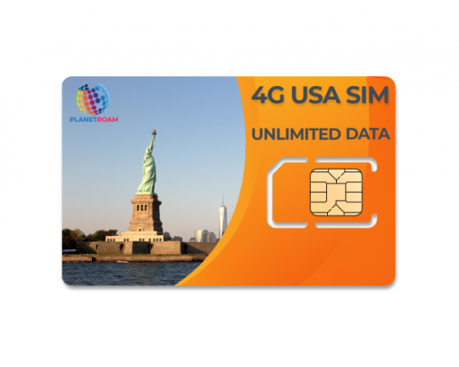 A small, rectangular card with a chip embedded in it. This is a USA SIM card, which allows you to use your phone on cellular networks in the United States